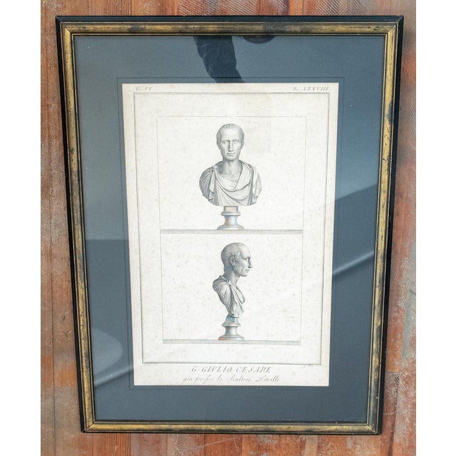 We are selling this great decoratively framed engraving. This copper engraving features a bust of Julius Caesar in front...