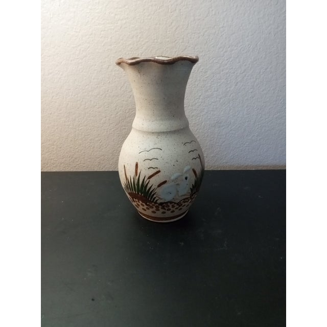 Folk Art 1980s Tonala Mexican Folk Art Pottery Fluted Vase For Sale - Image 3 of 6