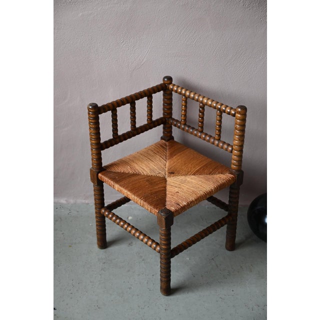 Louis XIII Style Corner Chair in Turned Oak, 1950s For Sale - Image 4 of 12