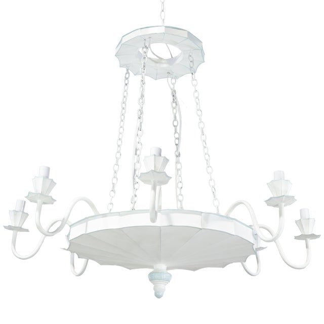 Vintage Handmade White and Light Blue Iron 8-Light Pendant Chandelier For Sale - Image 13 of 13