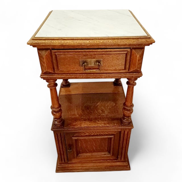 Antique French Louis XVI Nightstand with Marble Top, 1890s For Sale - Image 4 of 7