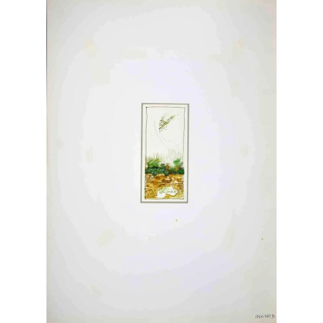 Landscape is an original drawing in ink and watercolor realized by Leo Guida in 1972. Good condition. Hand-signed. Leo...