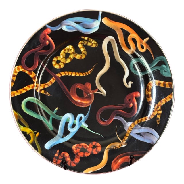 Seletti Wears Toiletpaper - Porcelain Gold Border Snakes Plate For Sale