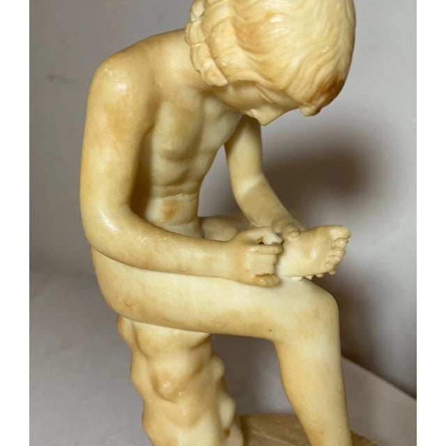 Antique Hand Carved Alabaster Stone Boy With Thorn in Foot Sculpture Statue Art For Sale - Image 10 of 16