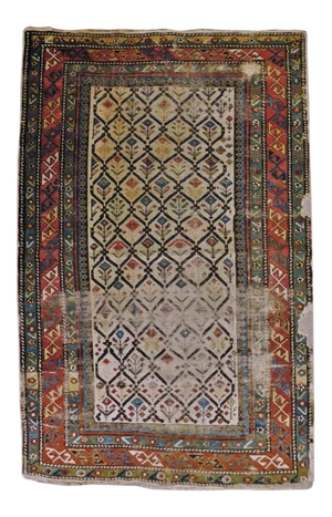 1920s Vintage Distressed Caucasian Daghestan Prayer Rug - 3'3"x 5'