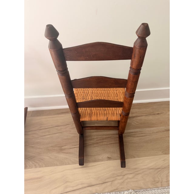 American Vintage Child’s Ladder Back Rocking Chair With Woven Seat | Solid Hardwood For Sale - Image 3 of 6