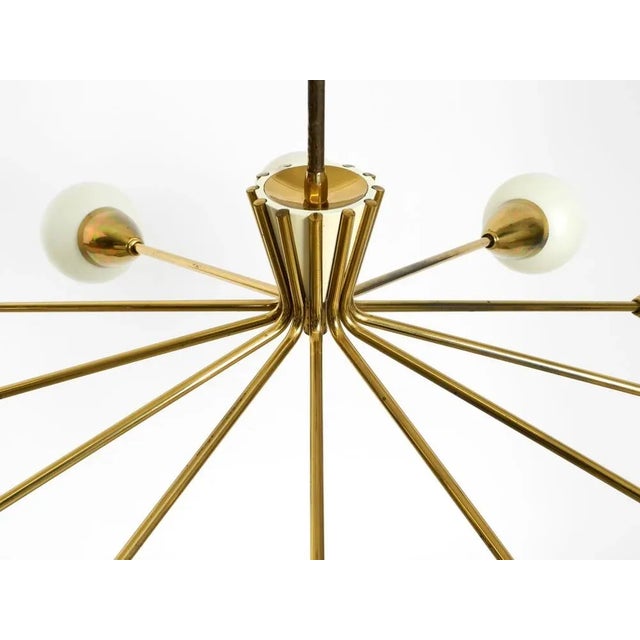 Mid-Century Brass 12-Armed Chandelier with Opal Glass Shades, 1950s For Sale - Image 6 of 18