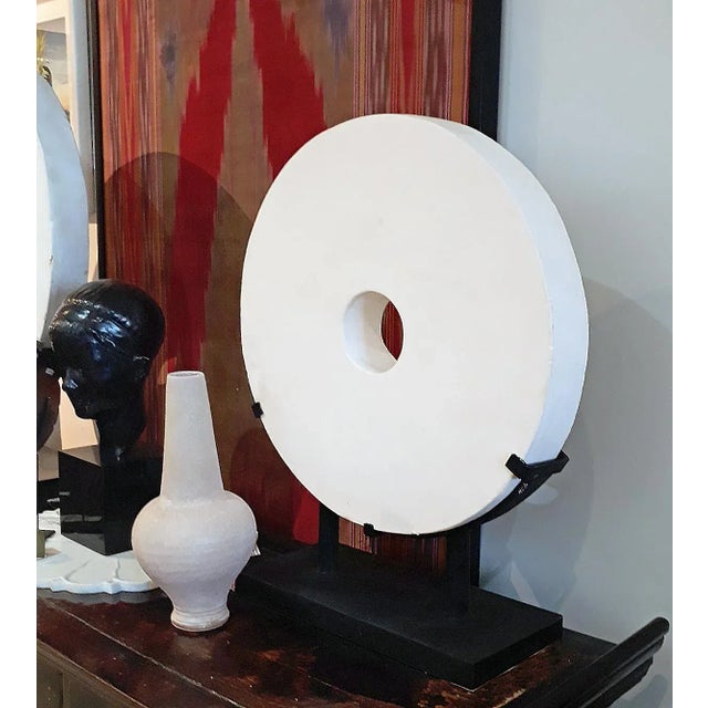 White 2000s Indonesian Stone Coin on Stand, Large For Sale - Image 8 of 10