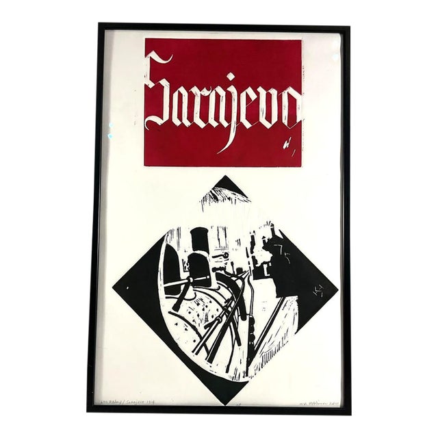 60s Redux/Sarajevo 1914" Original Linocut by Herbert Simon, Signed a.p. For Sale