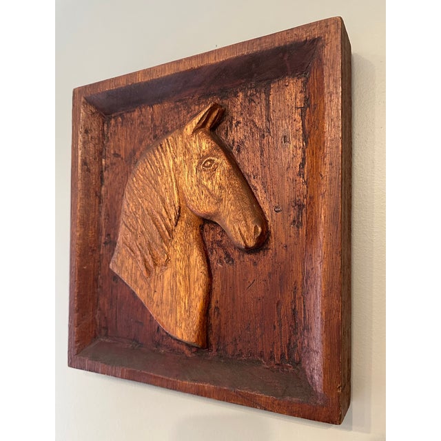 Gucci Vintage Hand Carved Wood Mid-Century Horse Wall Relief Panel Sculpture For Sale - Image 4 of 12
