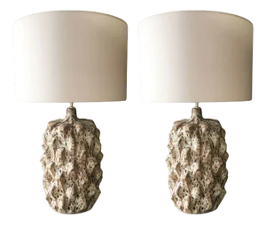 Mid-Century Modern Green Glazed Ceramic Table Lamps by Porta Romana, Set of 2