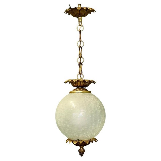 Art Deco French Glass Globe Hanging Pendant Light, 1930 For Sale - Image 6 of 6