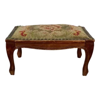Early 20th Century Petite French Needlepoint Footstool For Sale