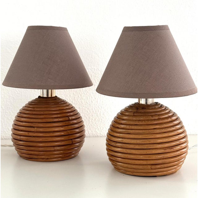 Vintage Italian Rattan Bamboo Table Lamps from Vivai Del Sud, 1970s, Set of 2 For Sale - Image 6 of 11