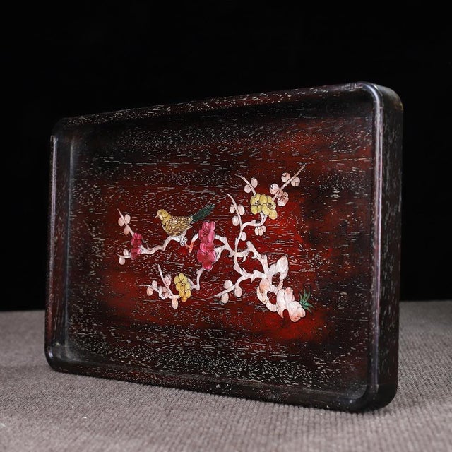 Rosewood Rectangular Tray Inlaid With Mother-of-Pearl For Sale - Image 9 of 9