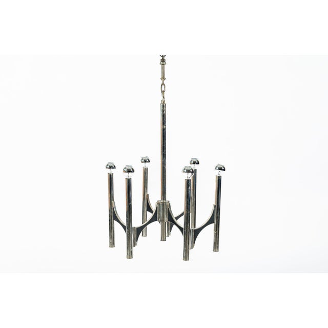 Mid-Century Modern Gaetano Sciolari Italian Chrome Mid Century Modern Chandelier, 1970s For Sale - Image 3 of 12