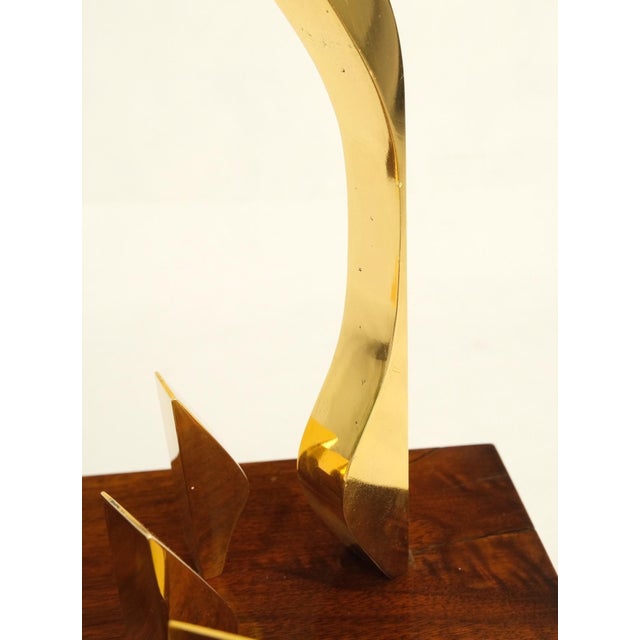Mid 20th Century Modern Flock of Birds Sculpture Solid Brass Figurines on Walnut Rectangle Block For Sale - Image 10 of 17