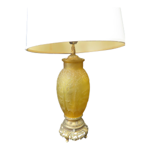 Steuben Acid Cut Yellow Ochre Jade Glass Liberty Table Lamp