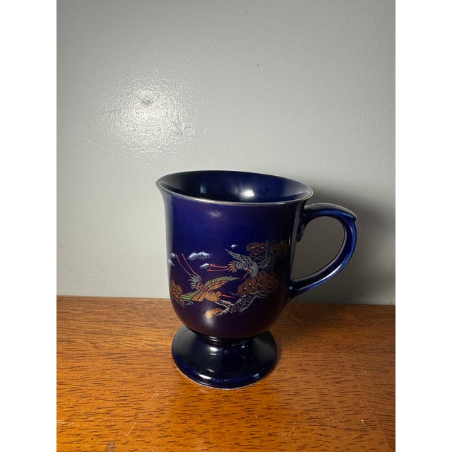 Vintage Blue Oriental Peacock & Crane Coffee Tea Mugs Set of 3 Japan Style For Sale - Image 14 of 15