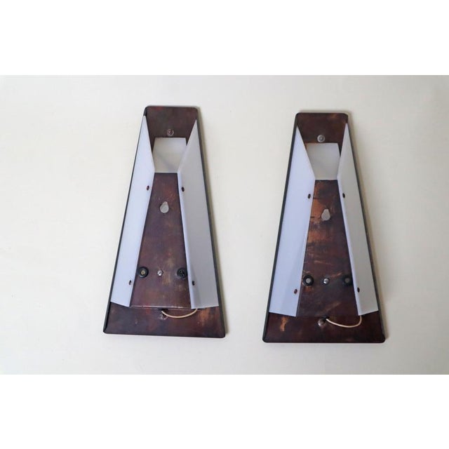 1950s Mid-Century Modern Copper and Acrylic Glass Wall Lights with Heron & Dragonfly, 1950s, Set of 2 For Sale - Image 5 of 17