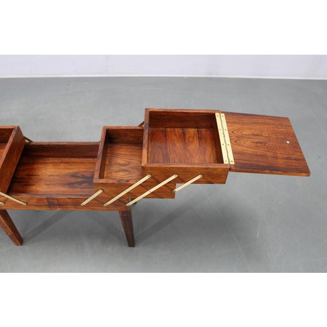 Brown Mid-Century Danish Unfolding Sewing Box in Wood and Brass, 1960s For Sale - Image 8 of 16