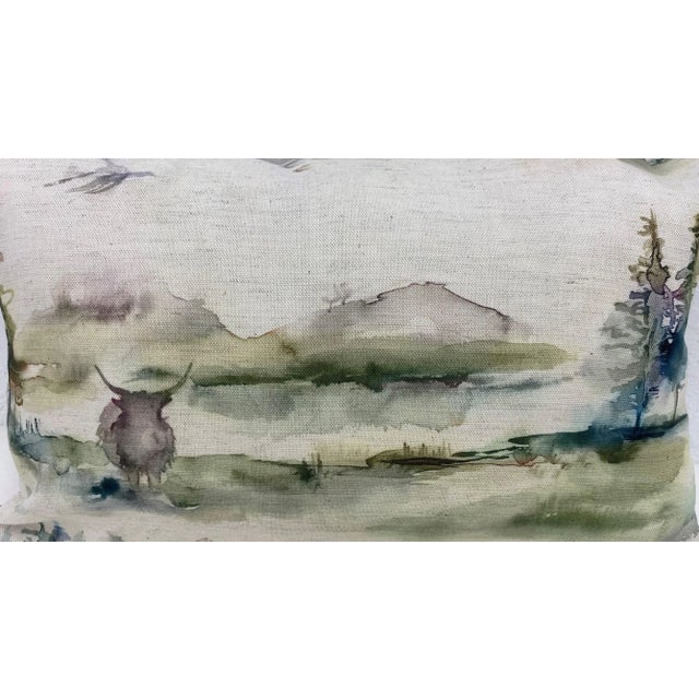 Small Bolster Pillow Decorated With a Gorgeous Rustic Water Color-Look Landscape Featuring Roaming Bison & Towering Trees...