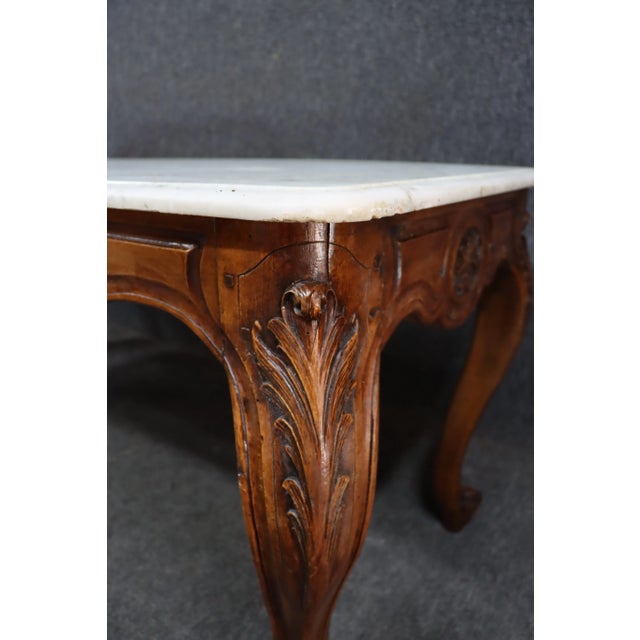 Louis XV Style Walnut & Marble Grand Console For Sale - Image 11 of 12