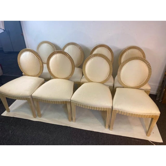 Suite of Eight Cream Washed Oak Art Deco Revival Dining Chairs Designed By John Hutton For Donghia In the 1970's.Dining...