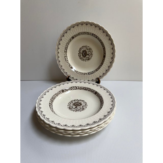 Antique 19th Century Minton England 9.5" Diameter Soup Bowls Ribbed "Ganges" Pattern - Set of Five(5) For Sale - Image 12 of 18