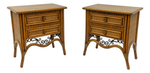 Italian Rattan and Wrought Iron Commode, 1970s, Set of 2