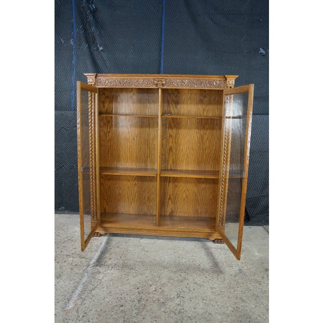 Antique American Renaissance Revival Quartersawn Oak Bookcase Display Cabinet For Sale - Image 9 of 18