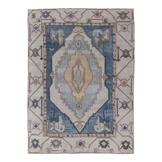 Vintage Turkish Oushak Rug With Geometric Medallion & Tribal Design 8'0 X 11'0 For Sale