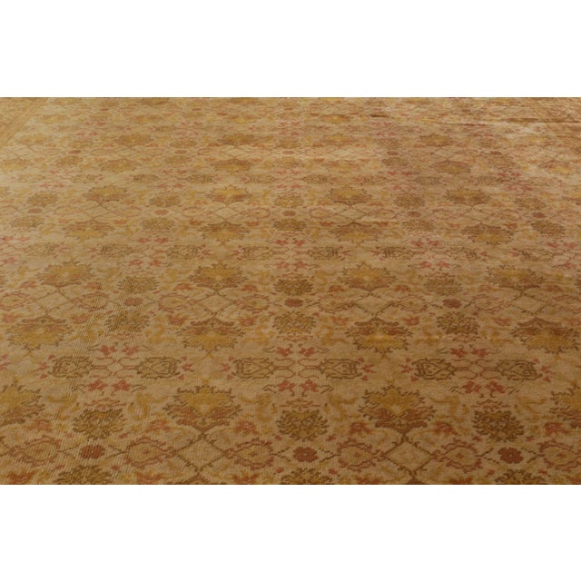 1950s Vintage Oushak-Style European Rug in Gold and Beige-Brown Floral Pattern For Sale - Image 5 of 9