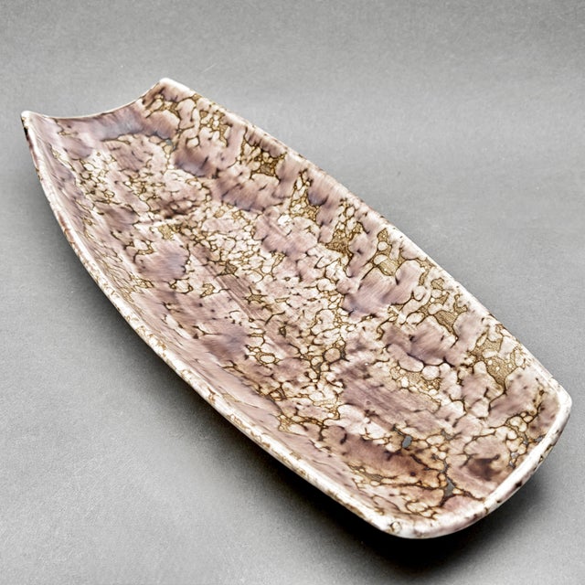 Vintage Stangl Pottery Mid-Century Mottled Purple Glaze Footed Bread Serving Tray For Sale In New York - Image 6 of 8