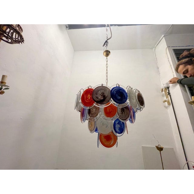 Large space age murano glass disc chandelier 1970’s features 42 murano glass discs each original and handmade height...