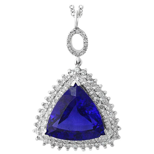 17 Carat AAA Tanzanite and Diamond Pendant or Necklace 18 Karat White Gold For Sale - Image 15 of 18
