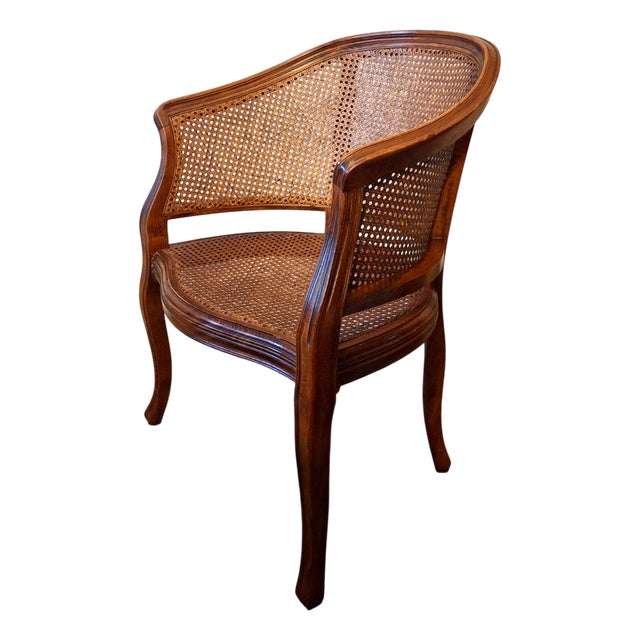 Early 20th Century Louis XV Half-Moon Rattan and Hardwood Armchair For Sale