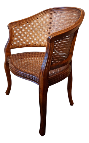 Early 20th Century Louis XV Half-Moon Rattan and Hardwood Armchair