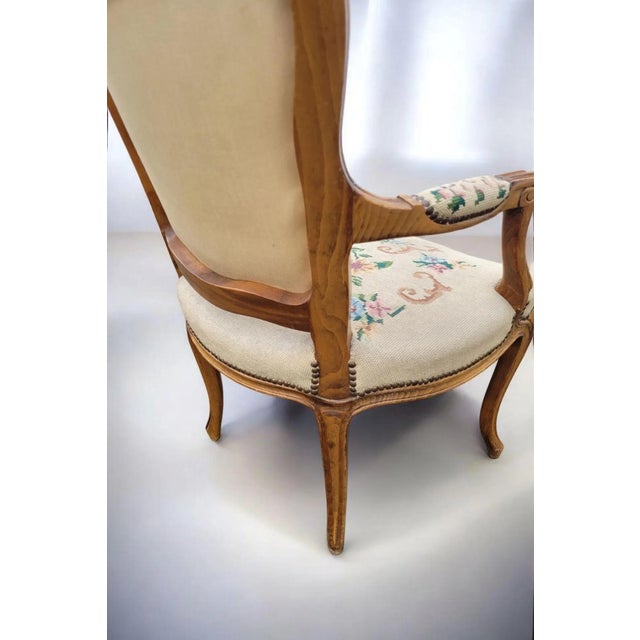Queen Anne Victorian Carved Walnut Armchair with Floral Upholstery, 1920s For Sale - Image 6 of 10