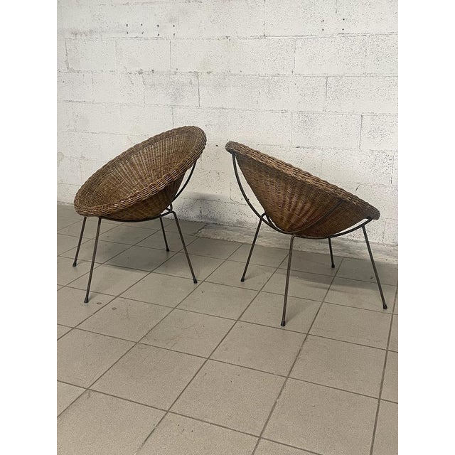 Mid-Century Modern Set of Armchairs with Wicker Seat, 1950s For Sale - Image 3 of 18