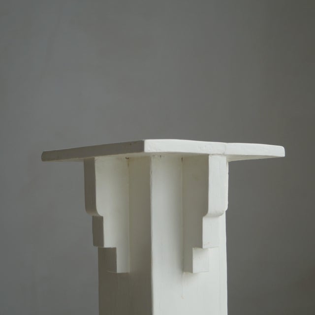 Tall Amsterdam School Pedestal in White Paint, 1920s For Sale - Image 9 of 16