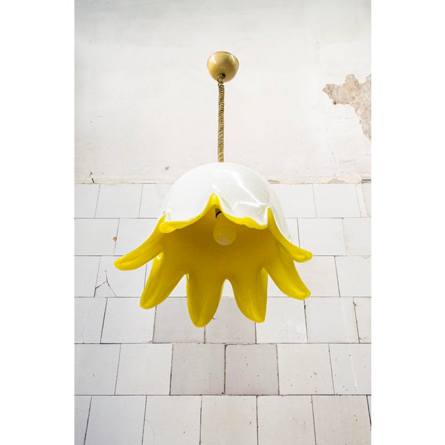 Yellow Murano Glass Floral Pendant Light from Leucos, 1970s For Sale - Image 4 of 9