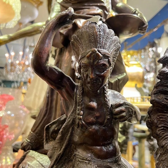 Bronze Sculpture of american Indian Fighting Off Mountain Lion For Sale - Image 11 of 12