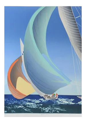 Vintage 1990's Embossed Sail Boat Serigraph