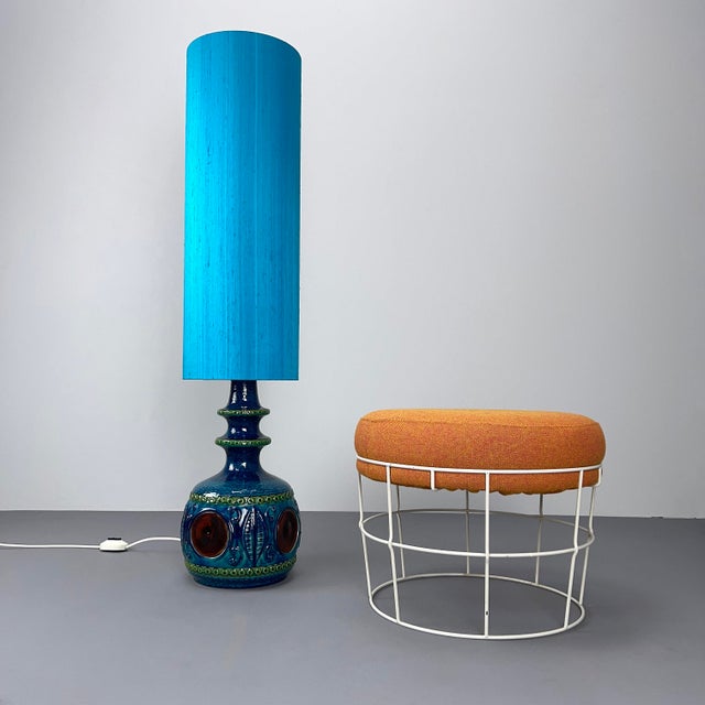 Blue Ceramic Floor Lamp from Bay Keramik with Blue Silk Shade, West Germany, 1960s For Sale - Image 6 of 15