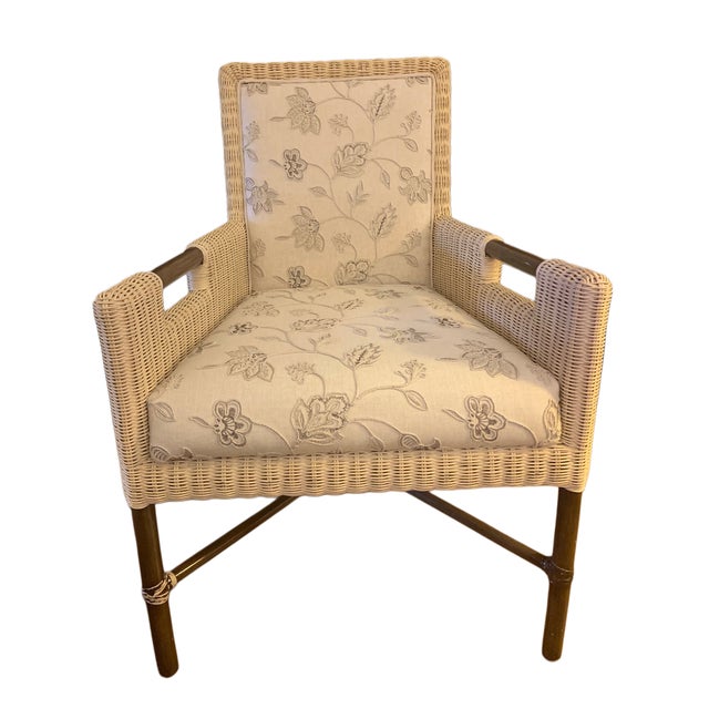 McGuire McGuire Woven Bamboo Rattan and Hardwood Armchairs (Pair) For Sale - Image 4 of 18