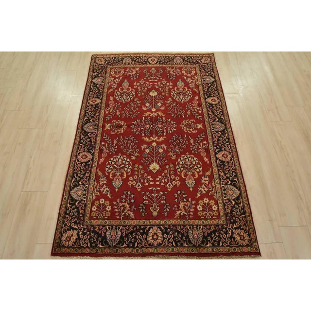 Farmhouse Fine Sarouk Rug 4′ X 6’1” Red Wool Traditional Hand-Knotted Oriental Carpet For Sale - Image 3 of 12