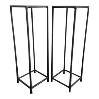 Pair of Vintage Petite Patinated Metal Plant Stands For Sale