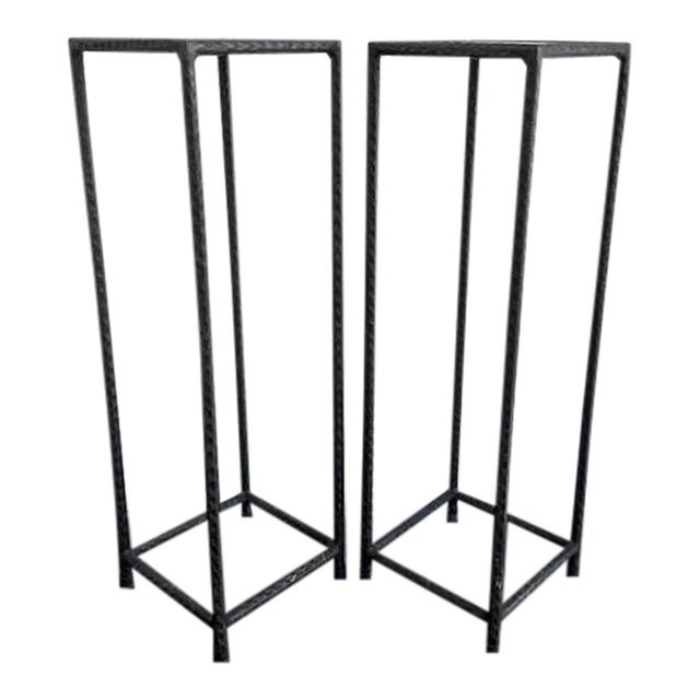 Pair of Vintage Petite Patinated Metal Plant Stands For Sale