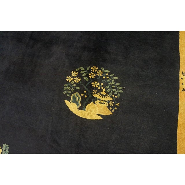 Chinese Early 20th Century Navy Bird Vase Deco Traditional Chinese Peking Rug 10'x12' 6" For Sale - Image 3 of 11